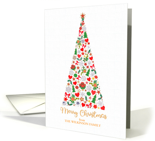 Custom Name Christmas Tree Stars Snowflakes Holly and Ornaments card