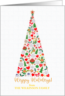 Custom Name Christmas Tree Happy Holidays Stars Snowflakes Holly card