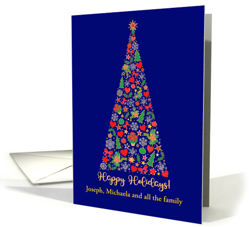 Custom Name Christmas Tree Happy Holidays Stars Snowflakes card