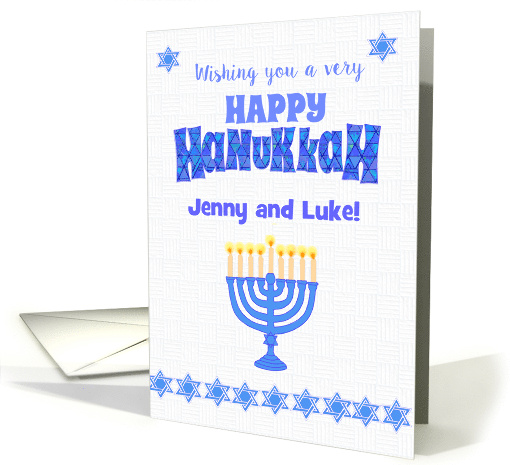 Custom Name Hanukkah with Menorah Stars and Stars of David card