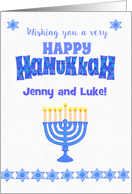 Custom Name Hanukkah with Menorah Stars and Stars of David card