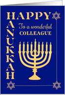 For Colleague Hanukkah with Menorah Star of David on Dark Blue card