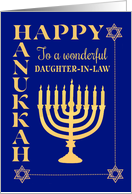 For Daughter in Law Hanukkah with Menorah Star of David on Dark Blue card