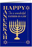 For Father in Law Hanukkah with Menorah Star of David on Dark Blue card