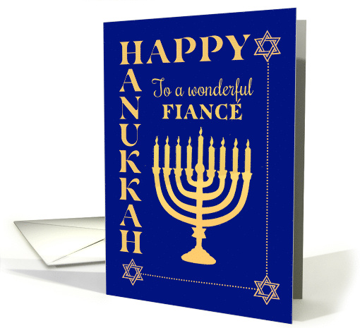 For Fiance Hanukkah with Menorah Star of David on Dark Blue card