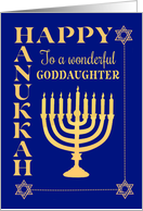 For Goddaughter Hanukkah with Menorah Star of David on Dark Blue card