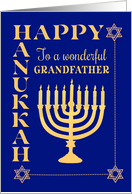 For Grandfather Hanukkah with Menorah Star of David on Dark Blue card