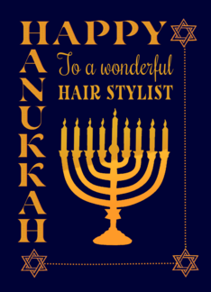 For Hair Stylist Hanukkah with Menorah Star of David on Dark Blue