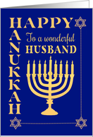 For Husband Hanukkah with Menorah Star of David on Dark Blue card