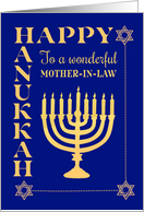 For Mother in Law Hanukkah with Menorah Star of David on Dark Blue card