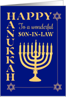 For Son in Law Hanukkah with Menorah Star of David on Dark Blue card