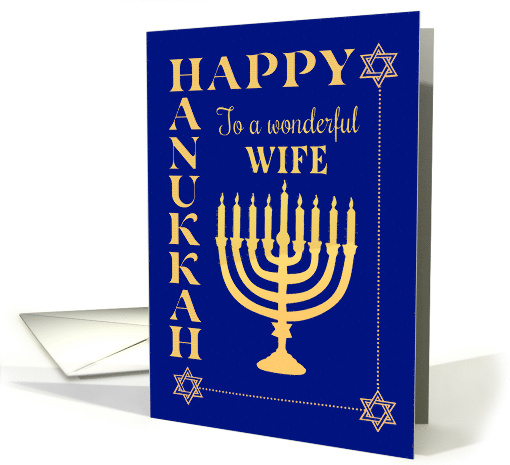 For Wife Hanukkah with Menorah Star of David on Dark Blue card
