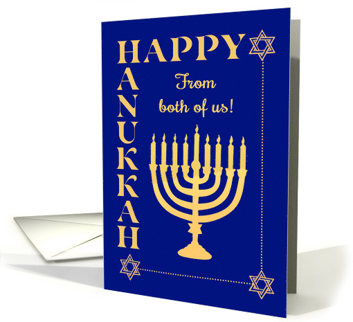 Hanukkah From Both of Us with Menorah Star of David on Dark Blue card