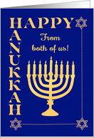 Hanukkah From Both of Us with Menorah Star of David on Dark Blue card