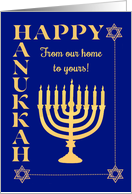 Hanukkah From Our Home to Yours with Menorah Star of David Dark Blue card