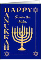 Hanukkah Across the Miles with Menorah Star of David Dark Blue card
