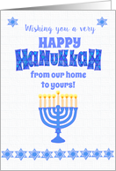 Hanukkah From Our Home to Yours with Menorah and Stars of David card