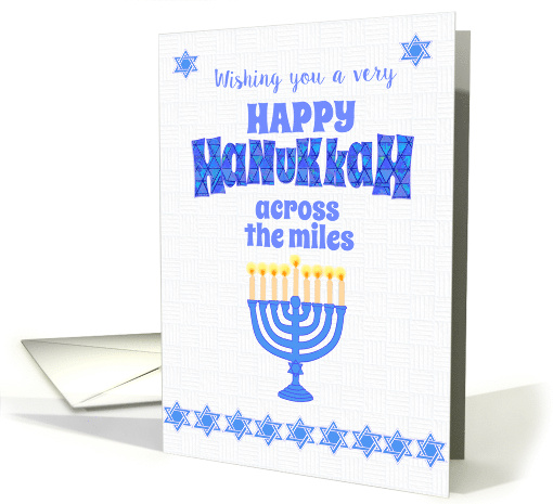 Hanukkah Across the Miles with Menorah and Stars of David card
