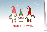 Merry Christmas in Welsh with Fun Scandinavian Gnomes in the Snow card