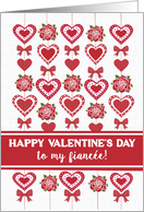 For Fiancee Valentines Day Red and White Hearts Red Roses and Bow card