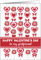 For Girlfriend Valentines Day Red and White Hearts Red Roses and Bow card