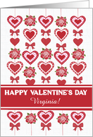 Custom Name Valentines Day Red and White Hearts Red Roses and Bow card