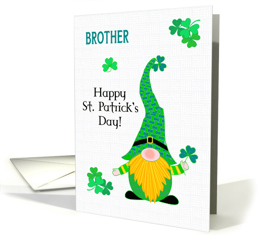 For Brother on St. Patrick's Fun Leprechaun Gnome and Shamrocks card