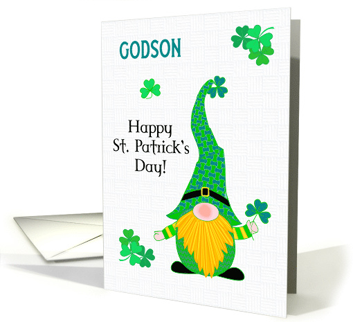 For Godson on St. Patrick's Fun Leprechaun Gnome and Shamrocks card