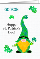 For Godson on St. Patrick’s Fun Leprechaun Gnome and Shamrocks card