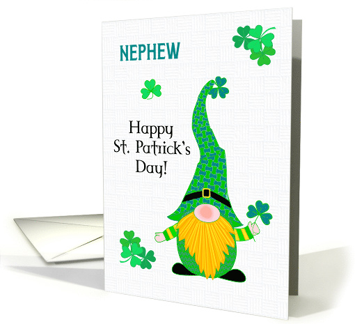 For Nephew on St. Patrick's Fun Leprechaun Gnome and Shamrocks card