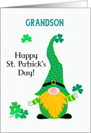 For Grandson on St. Patrick’s Fun Leprechaun Gnome and Shamrocks card