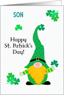 For Son on St. Patrick’s Fun Leprechaun Gnome and Shamrocks card