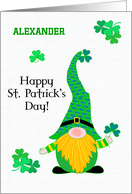 Custom Name St. Patrick’s Fun Leprechaun Gnome and Shamrocks card