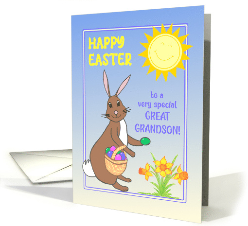 Great Grandson Easter Bunny with Daffodils Easter Eggs Sunshine card
