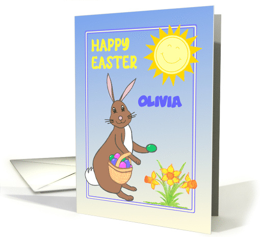 Custom Name Easter Bunny with Daffodils Easter Eggs Sunshine card