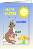 Custom Name Easter Bunny with Daffodils Easter Eggs Sunshine card