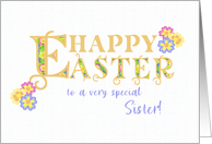 For Sister Easter Greetings Word Art with Primroses card