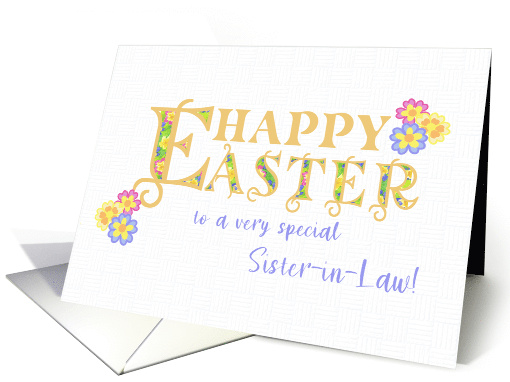 For Sister in Law Easter Greetings Word Art with Primroses card