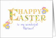 For Partner Easter Greetings Word Art with Primroses card