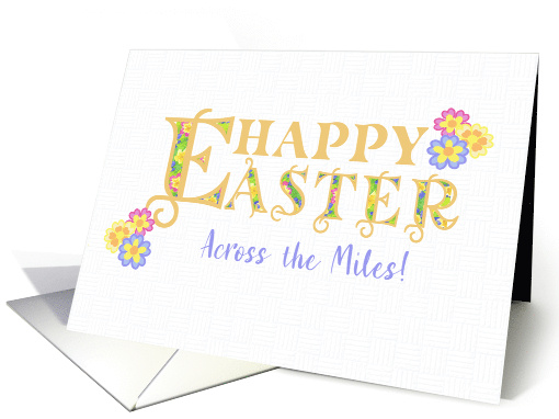 Easter Greetings Across the Miles with Word Art with Primroses card