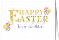 Easter Greetings Across the Miles with Word Art with Primroses card