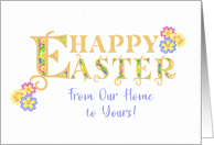 Easter Greetings From Our Home to Yours with Word Art with Primroses card