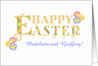 Custom Name Easter Greetings with Word Art with Primroses card