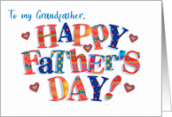 For Grandfather Father’s Day Greeting with Brightly Coloured Word Art card
