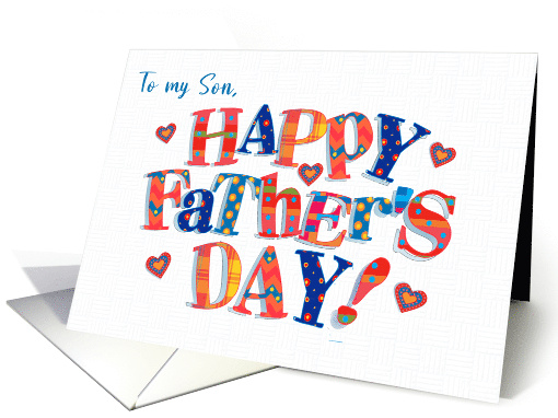 For Son Father's Day Greeting with Brightly Coloured Word Art card