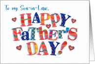 For Son in Law Father’s Day Greeting with Brightly Coloured Word Art card