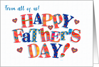 Father’s Day Greeting From All of Us with Brightly Coloured Word Art card