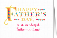 For Father in Law Fathers Day Gold-effect Lettering and Hearts card