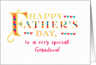 For Grandson Fathers Day Gold-effect Lettering and Hearts card