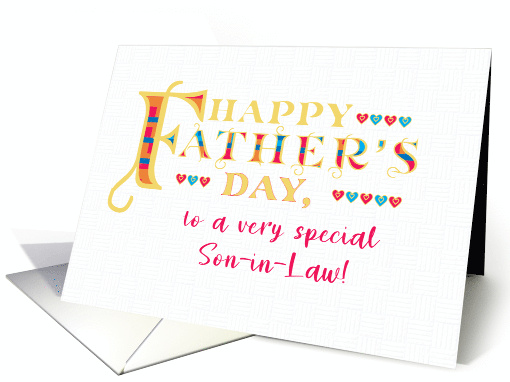 For Son in Law Fathers Day Gold-effect Lettering and Hearts card